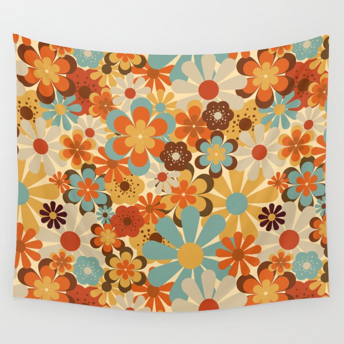 70's Retro Floral Patterned Prints Wall Tapestry