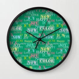 Enjoy The Colors - Colorful typography modern abstract pattern on green color background  Wall Clock