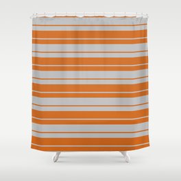 [ Thumbnail: Grey and Chocolate Colored Lines Pattern Shower Curtain ]