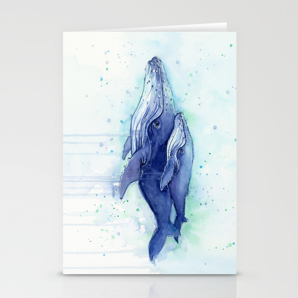 Humpback Whale Watercolor Mom And Baby Painting Whales Sea