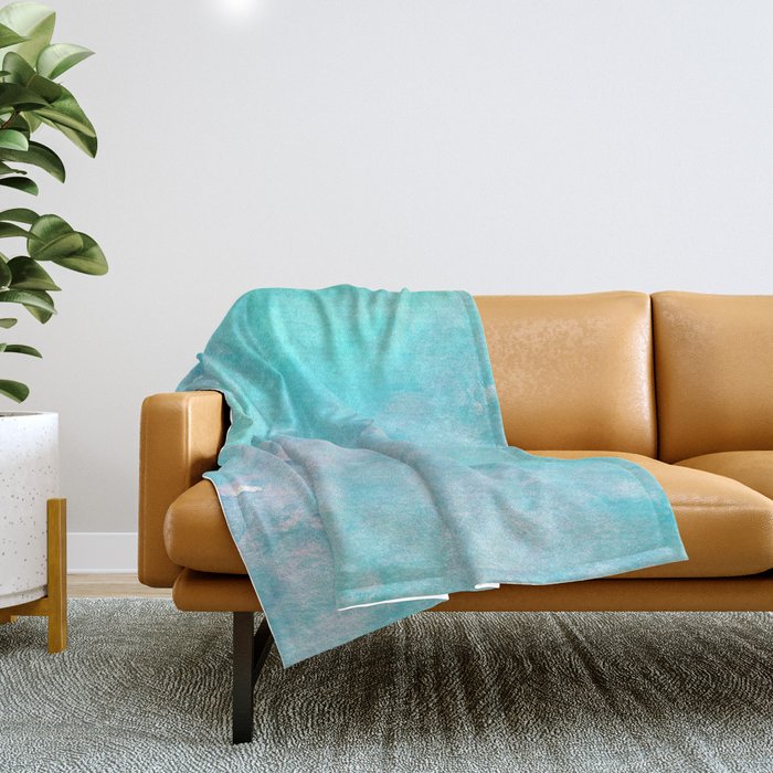 Abstract Teal Turquoise Pink Watercolor Holographic Throw Blanket