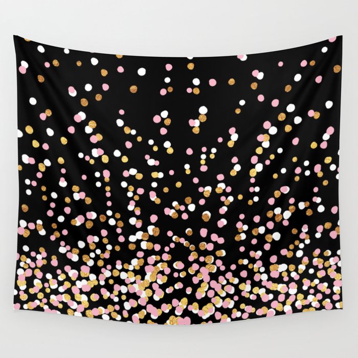 Floating Dots White Gold And Pink On Black Wall Tapestry By Fancy As Hell Society6 - Black White Pink Wall Tapestry