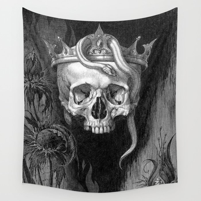 Skull Crowned with Snakes and Flowers by Henry Weston Keen Wall Tapestry