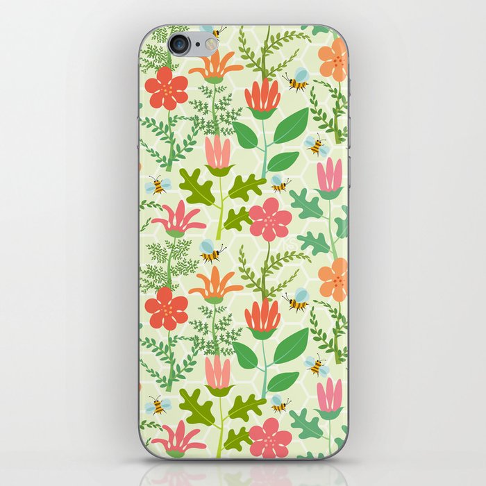 Busy Garden Bees on Soft Green iPhone Skin