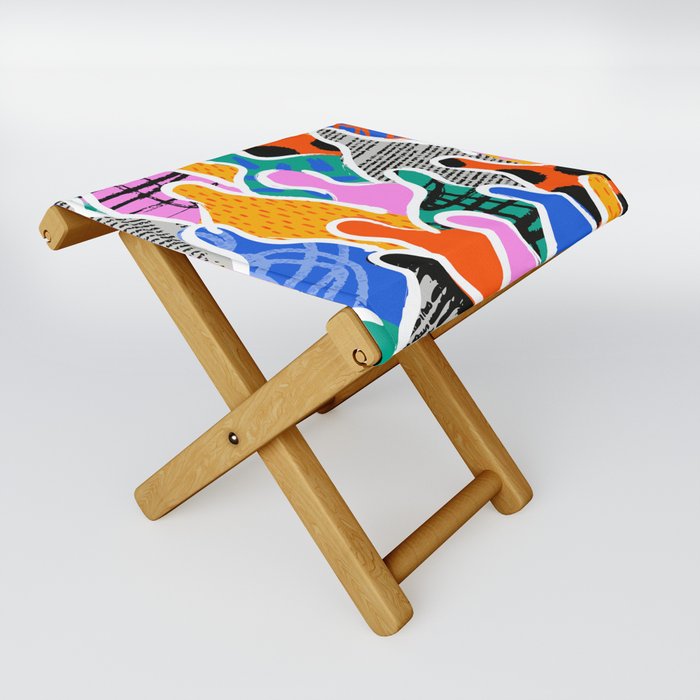 Colorful diverse people collage art pattern Folding Stool