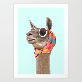 FASHION LAMA Kunstdrucke | Clothes, Pastel, Blue, Sunglasses, 60S, Illustration, Fashion, Alpaca, Retro, Animal 