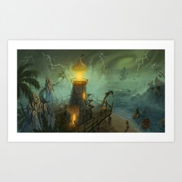 Lighthouse Sea Storm  Art Print