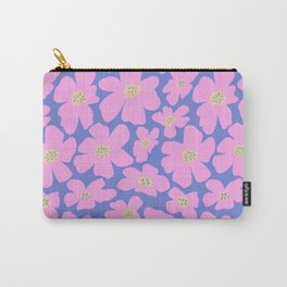Retro Daisy - Very Peri, Pink, Cream, turquoise  Carry-All Pouch | Digital, Retro, Floral, Very Peri, Graphicdesign, Daisies, Purple, Groovy, Organic, Pop Art 