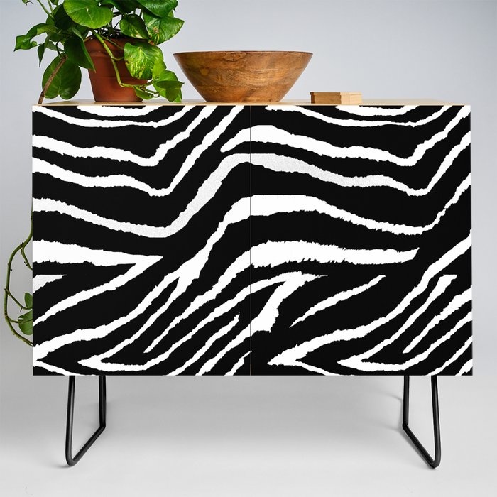 Animal Print Zebra Black And White Credenza By Saundramyles Society6