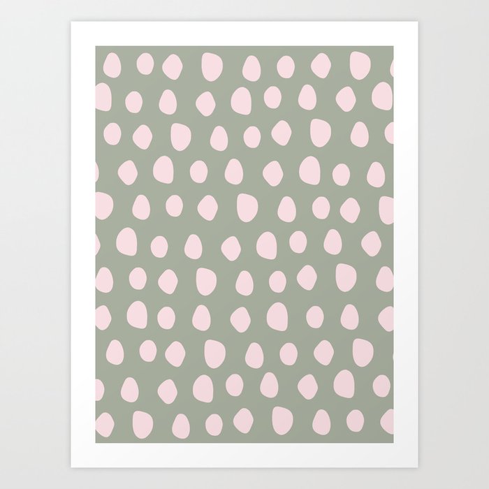 Pale Pink Stones on Sage Green | Pattern Art Print