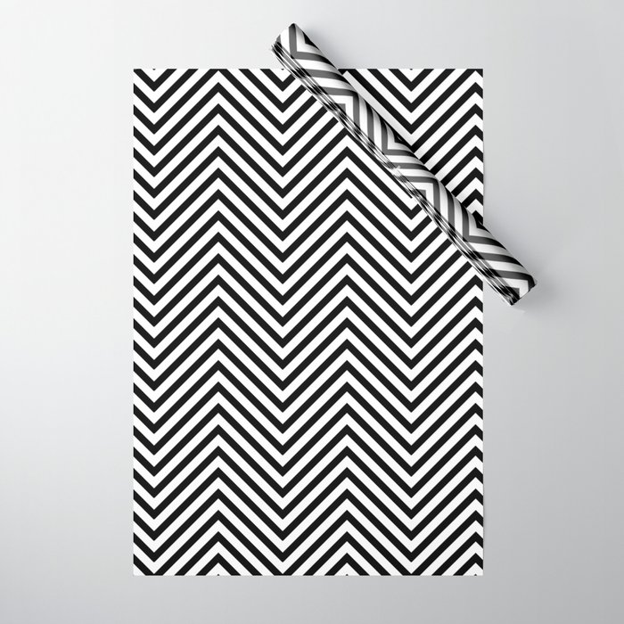 Black and White Hygge Geometric Chevron Wave Stripe Pattern Wrapping Paper