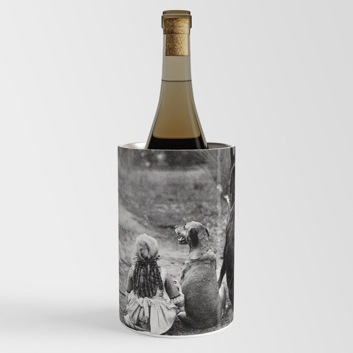 A Girl, Her Dog, and Her Horse wonderful black and white photograph - photography Wine Chiller