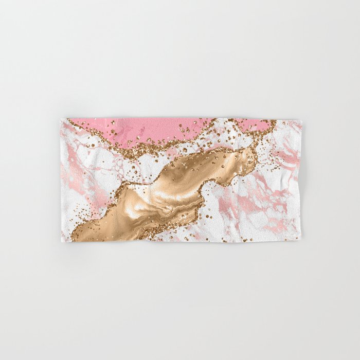 Pink And Gold Marble Ocean Waves Landscapes  Hand & Bath Towel