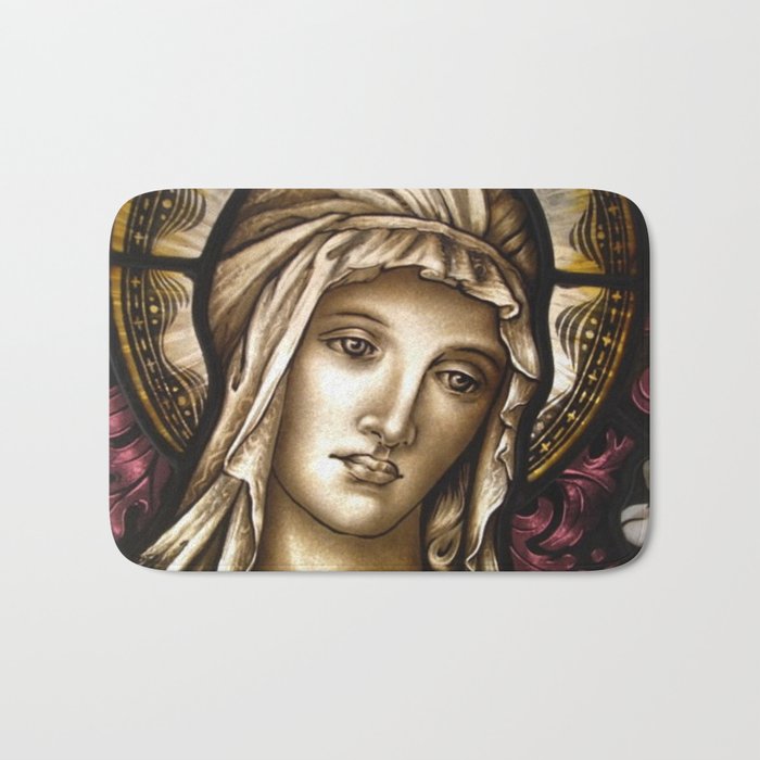 Madonna, pictorial painted stained glass window Bath Mat