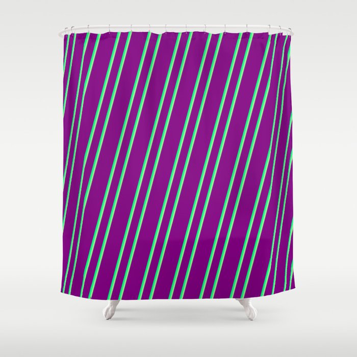 Purple, Green & Light Green Colored Lined/Striped Pattern Shower Curtain