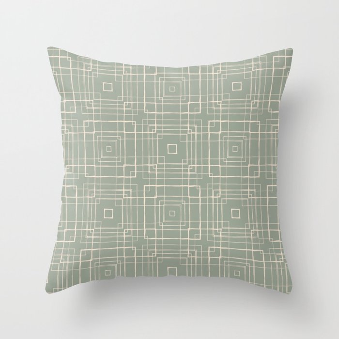 Abstract Island Squares Geometric Art Green Throw Pillow