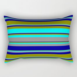 [ Thumbnail: Green, Cyan, Grey, and Dark Blue Colored Striped Pattern Rectangular Pillow ]