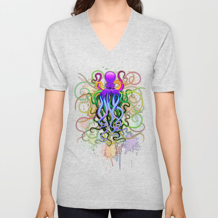 Octopus Psychedelic Luminescence V Neck T Shirt