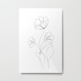 Poppies Minimal Line Art Metal Print