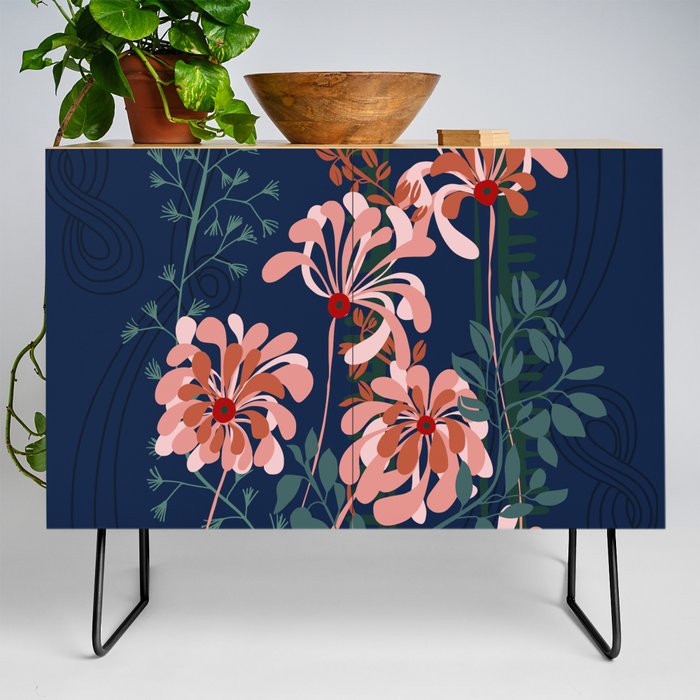 Alfons Mucha would love this flowers – dark blue Credenza