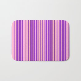 [ Thumbnail: Dark Orchid & Light Pink Colored Lined Pattern Bath Mat ]