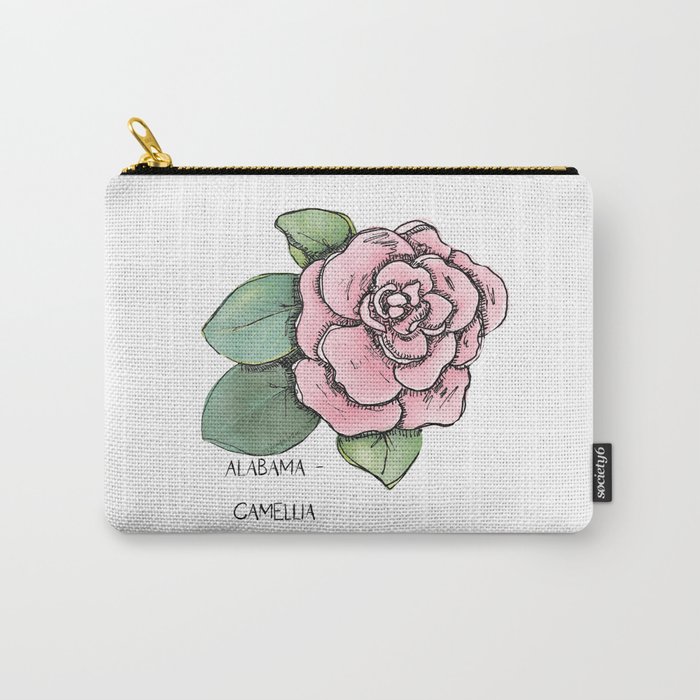 Alabama State Pride | Alabama State Flower Camellia watercolor painting | US State Collection State Icon Illustration | road trip travel tracker Carry-All Pouch
