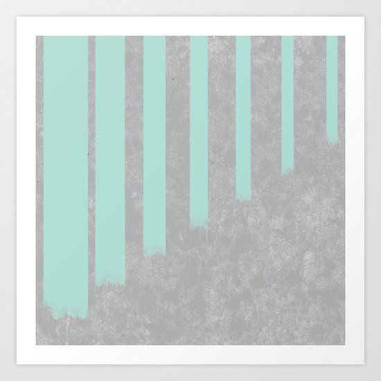 Soft cyan stripes on concrete Art Print