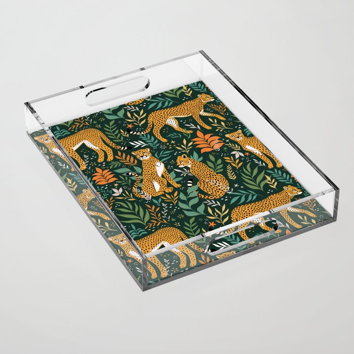 Spring Cheetah Pattern II - Lush Green Acrylic Tray