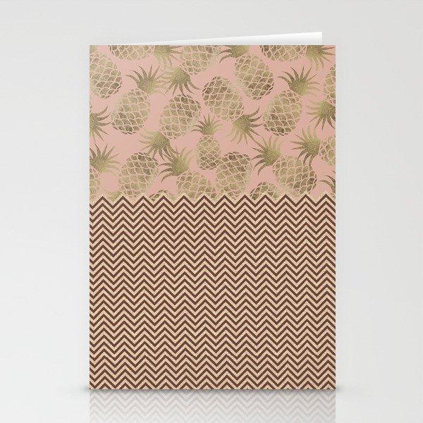 Geometric burgundy pink gold glitter pineapple Stationery Cards