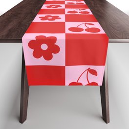 Cherry Flowers Pink & Red Checker Table Runner