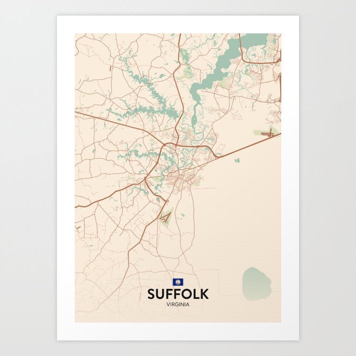 Suffolk, Virginia, United States - Vintage City Map Art Print