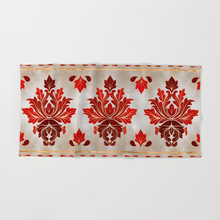 Oriental Vintage Damask Ornament Red and gold Hand Bath Towel