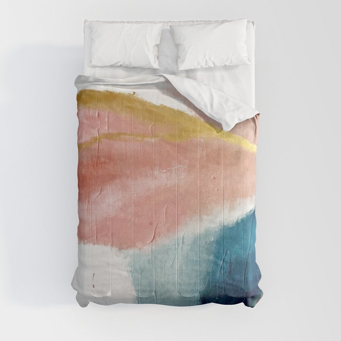 Exhale: a pretty, minimal, acrylic piece in pinks, blues, and gold Comforters