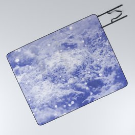 Sky blue white glitter abstract watercolor clouds Picnic Blanket
