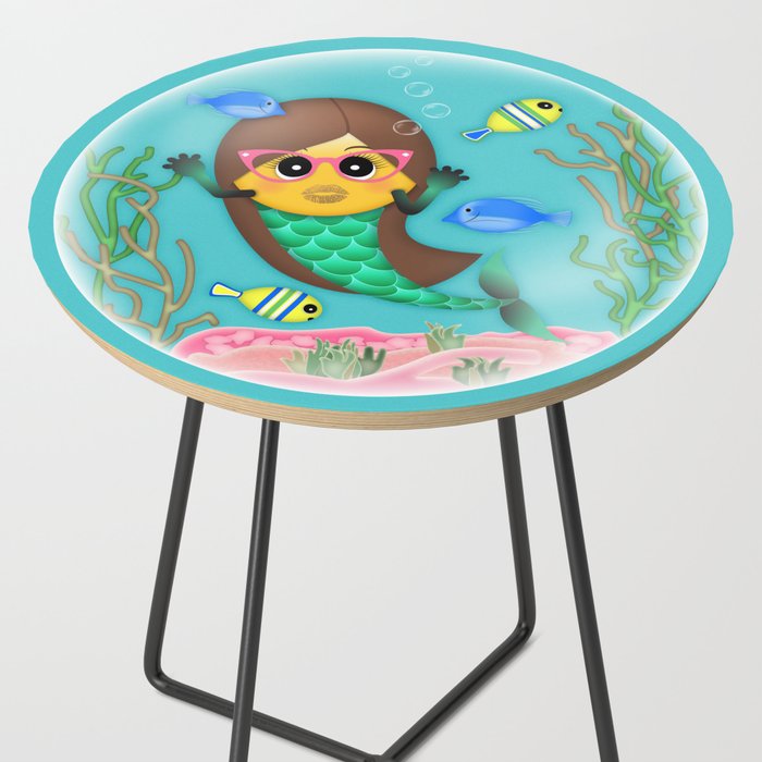 Mermaid Emoji in Bubble Side Table by elsysart | Society6