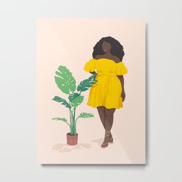 Soleil Portrait Yellow Metal Print | Africanamerican, Minimalism, Fashionillustration, Blackwoman, Darkskin, Melaninmagic, Black, Minimalistic, Minimalist, Digital 
