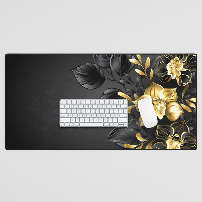 Black Background with Black Orchid Desk Mat