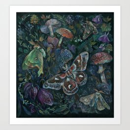 Atlas Moth  Mushroom Night Art Print
