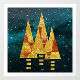 Geometric Golden Orange Christmas Tree (D144) Art Print