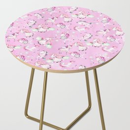 Cute Girly Pink Unicorn Rainbow Watercolor Side Table