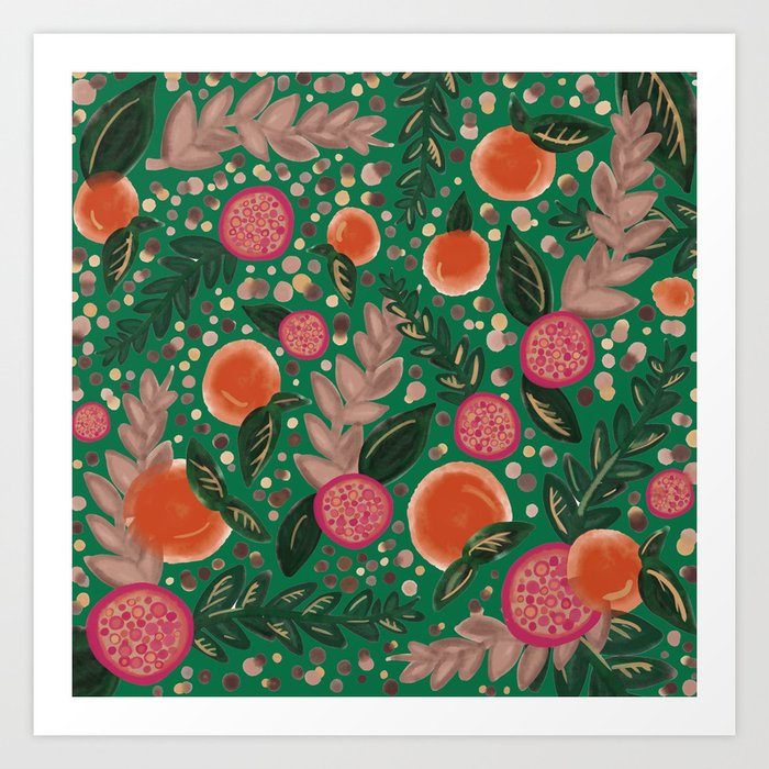 green orange pomegranate art print Art Print