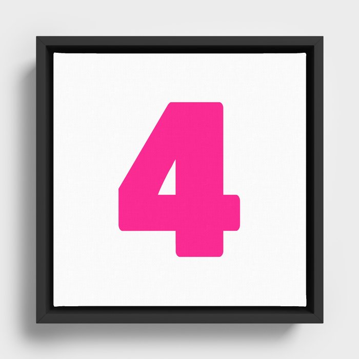 4 (Dark Pink & White Number) Framed Canvas