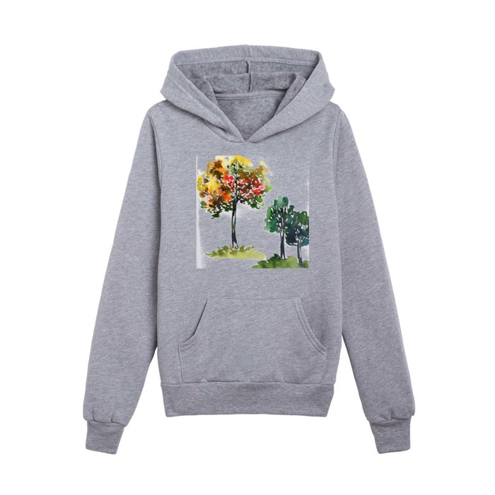 autumn trees in watercolor Kids Pullover Hoodie