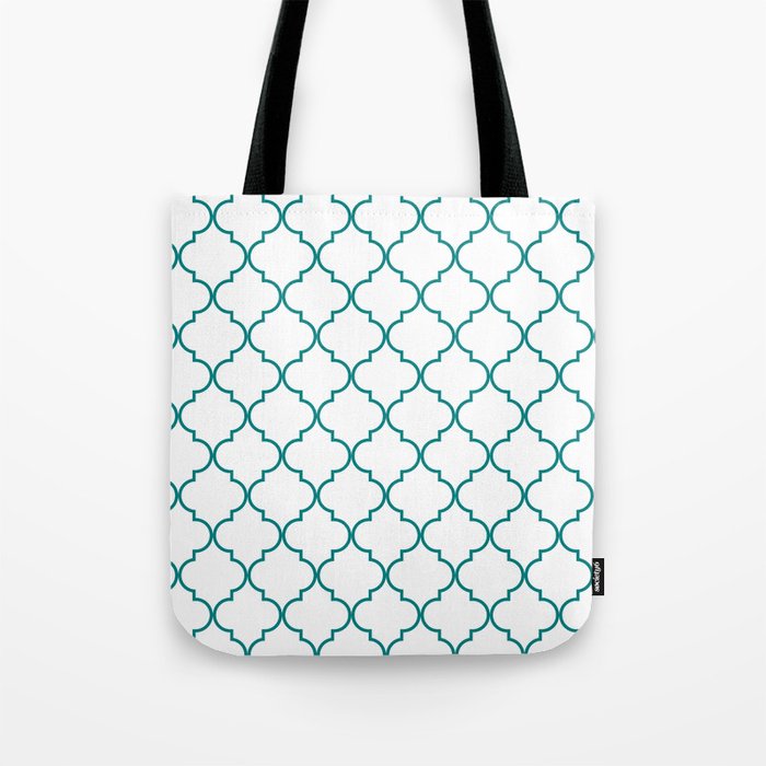 Quatrefoil - white with teal Tote Bag