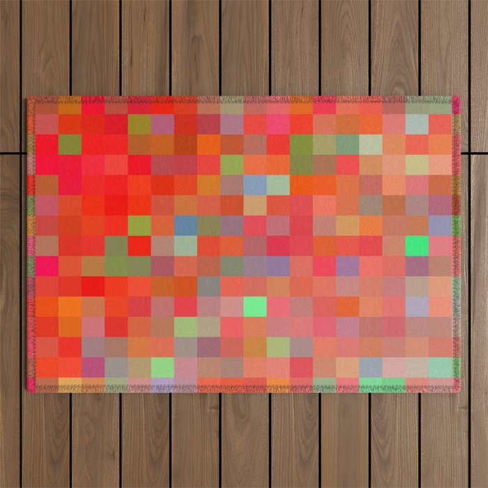 red and orange geometric square pixel pattern abstract background Outdoor Rug