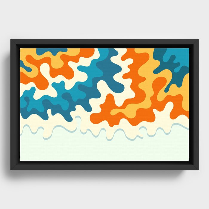 Waves Ashore, Vintage Summer Palette Mid-Century Minimalist Waves III Framed Canvas