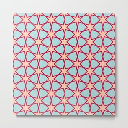 Arabesque V Metal Print | Red, Oriental, Star, Decorative, Arabesque, Islamic, Geometry, Blue, Digital, Mosaic 