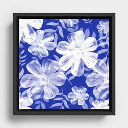 Blue and White Floral Framed Canvas