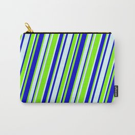 [ Thumbnail: Light Cyan, Blue & Green Colored Lined/Striped Pattern Carry-All Pouch ]