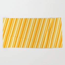 [ Thumbnail: Pale Goldenrod and Orange Colored Lined/Striped Pattern Beach Towel ]